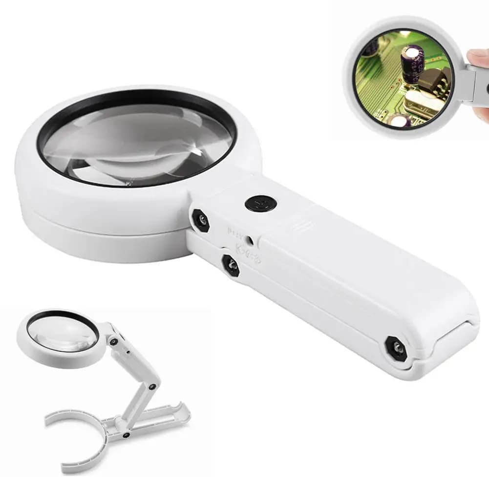 Loupe LED 2-en-1 avec support, loupe de poche 5X avec lumière, loupe de bureau pliable pour la lectu