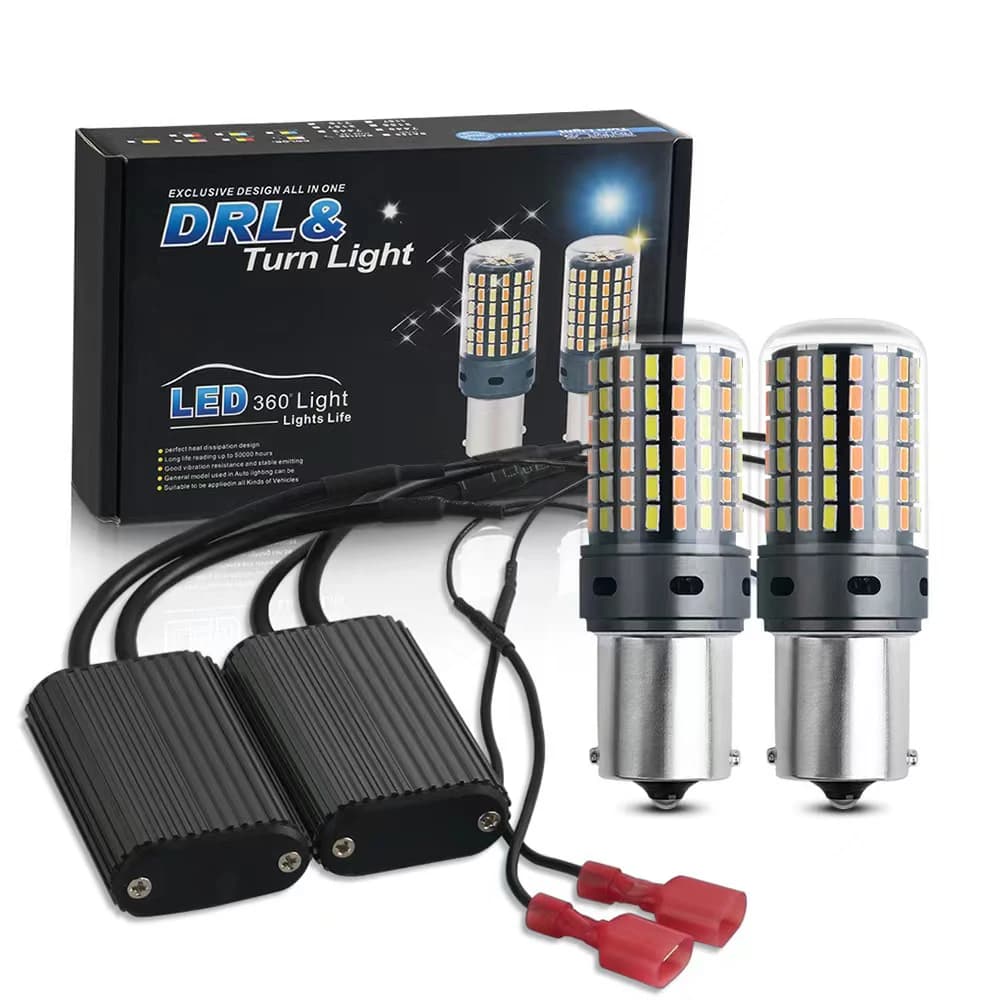 Canbus DRL LED P21W PY21W BA15S BAU15S T20 7440 W21W T25 3156 3014 120SMD Double Mode Feu de Circula