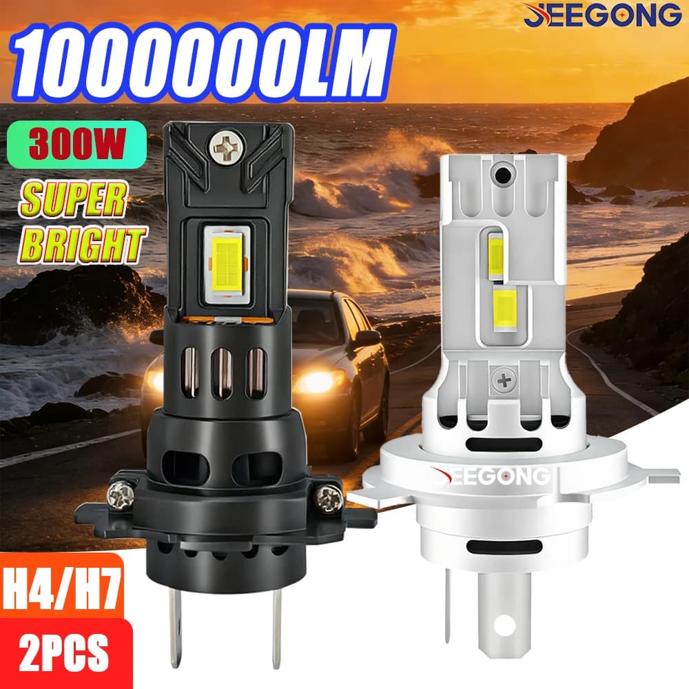 Ampoule LED H7 H4 1000000LM Taille 1:1 6500K Ampoule de phare LED CANBUS 6000K Projecteur sans fil P
