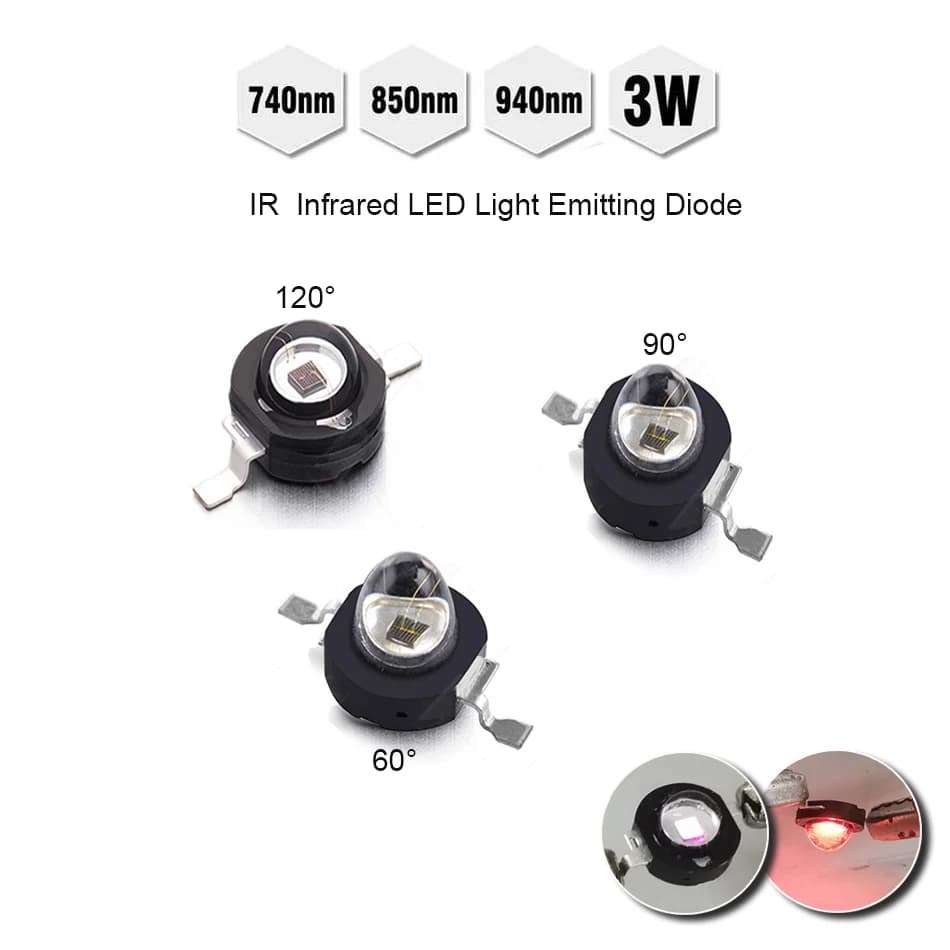 3W IR haute puissance led 3Watt 850nm 940nm 740nm 60 90 120 degrés infrarouge LED IR Diode électrolu