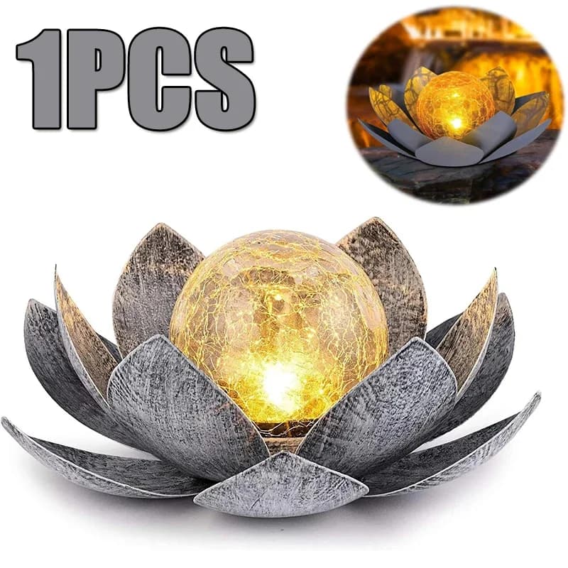 1/2 pièces nouvelle Simulation extérieure solaire fleur de Lotus lumière fer boule de verre fissurée