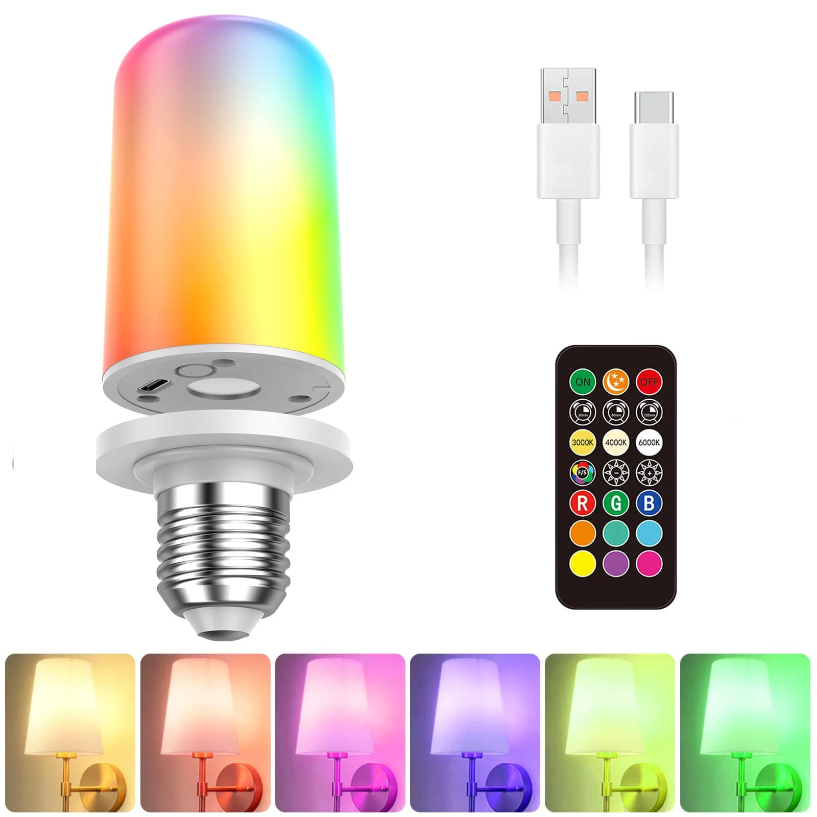 360 °   Lampe à maïs électromagnétique rechargeable, idéale pour les appliques murales, créant une a