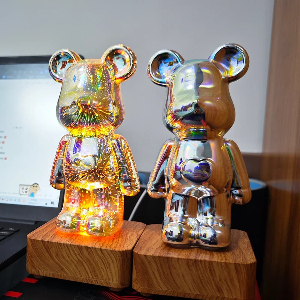 Lampe LED 3D en forme d'ours avec effet de feux d'artifice, lumière nocturne à couleur changeante, l