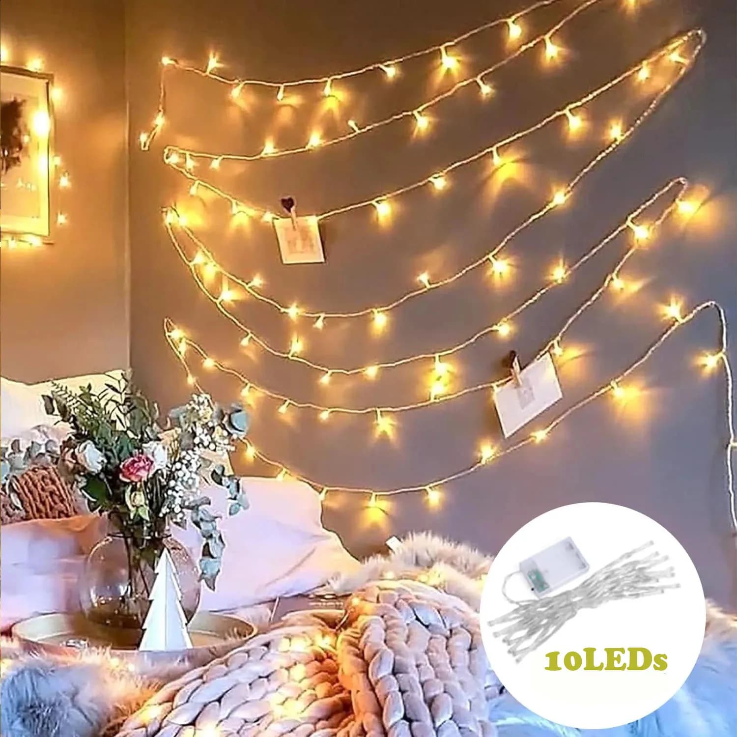 Guirlandes de ciel étoilé suspendues de noël, à piles, 2m/3m/6m/10m, guirlande lumineuse féerique po