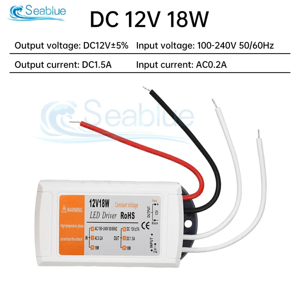 Pilote LED AC 90-240V à DC 12V 18W 1,5a 28W 2A 48W 4A, pilote à courant Constant, alimentation pour