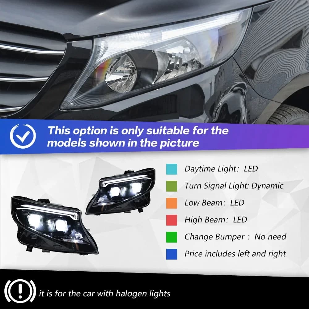 Phares LED de voiture pour Benz Vito 2016 – 2023 W447, lentille de projecteur DRL, accessoires de vo