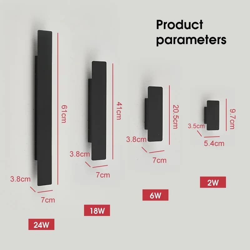 Appliques murales en aluminium, éclairage mural LED 18W noir, luminaires d'extérieur pour chambre à