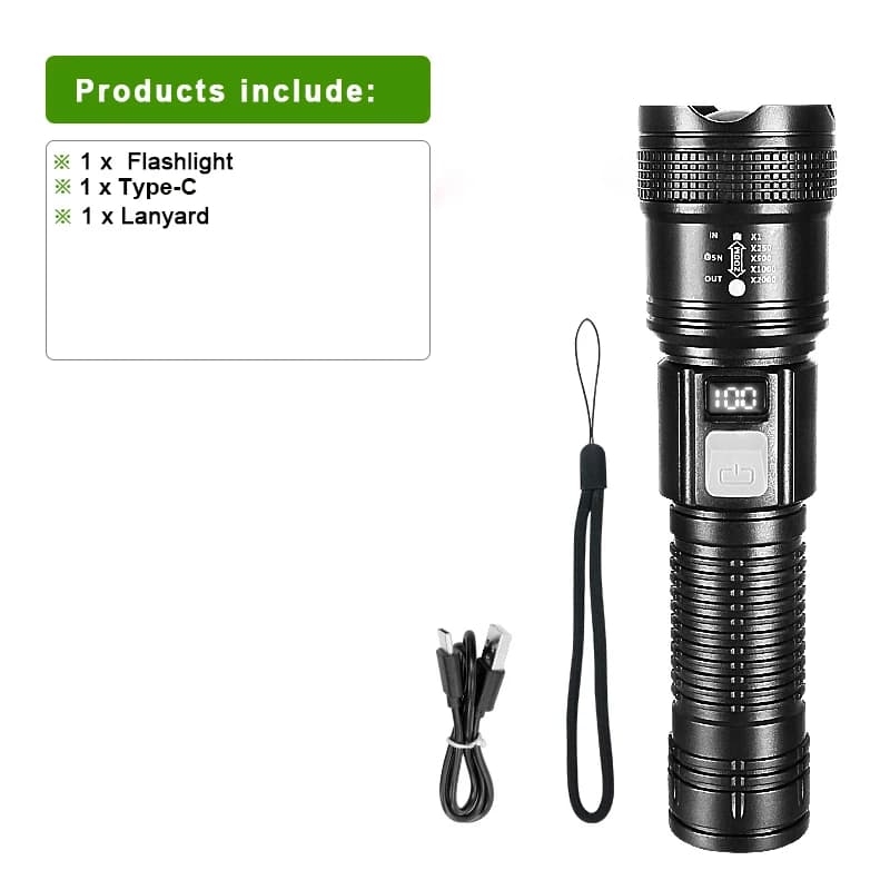 Lampe de poche super lumineuse à longue portée, torche LED, étanche, extérieur, chasse, camping, pêc