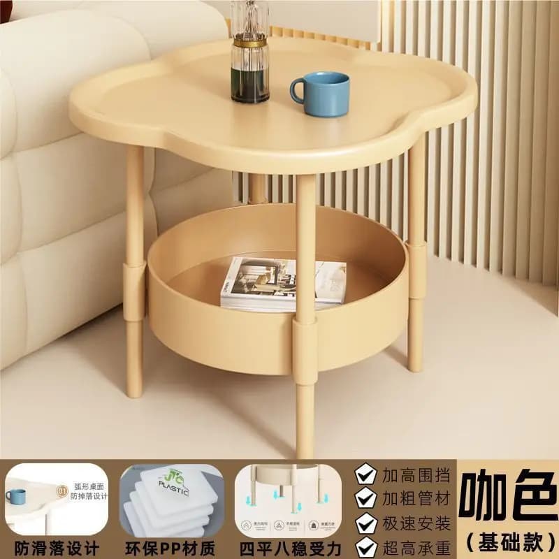 Table d'appoint en forme de nuage, rangement à 2 niveaux, blanc ou café, coins arrondis en plastique