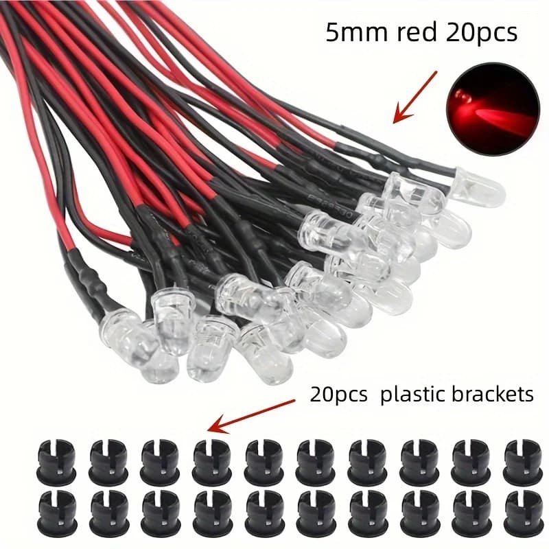 20 pièces/50pcs 5MM LED 9V-12V pré-câblé Micro LED pour combinaison de modèles bricolage blanc, roug