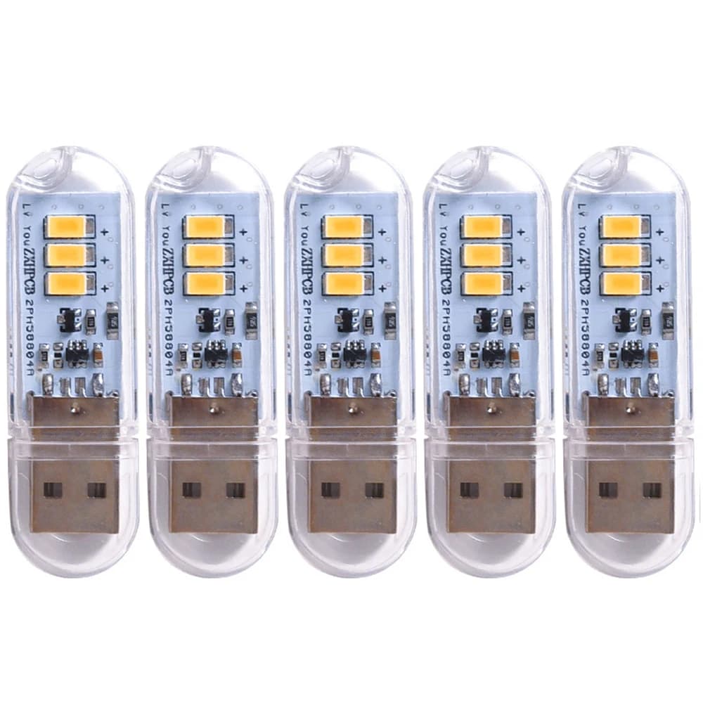 5 pièces Portable USB bande lumière Mini Led blanc chaud veilleuses USB prise livre lampe chambre éc