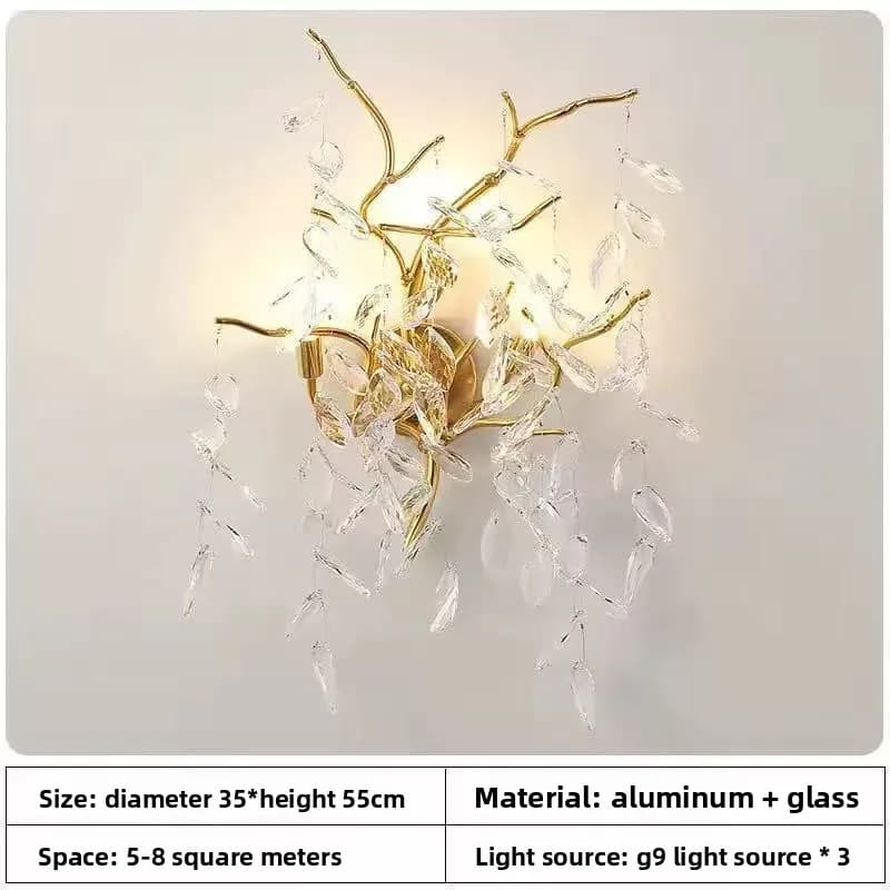 Nouveau pendentif en cristal de luxe léger, lampe en cristal de branche luxueuse, éclairage de salon