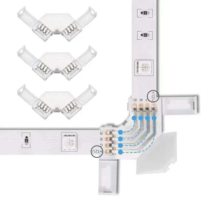 1 pièce, connecteur RGB d'angle LED 10mm 4 broches bande lumineuse LED en forme de L sans soudure An