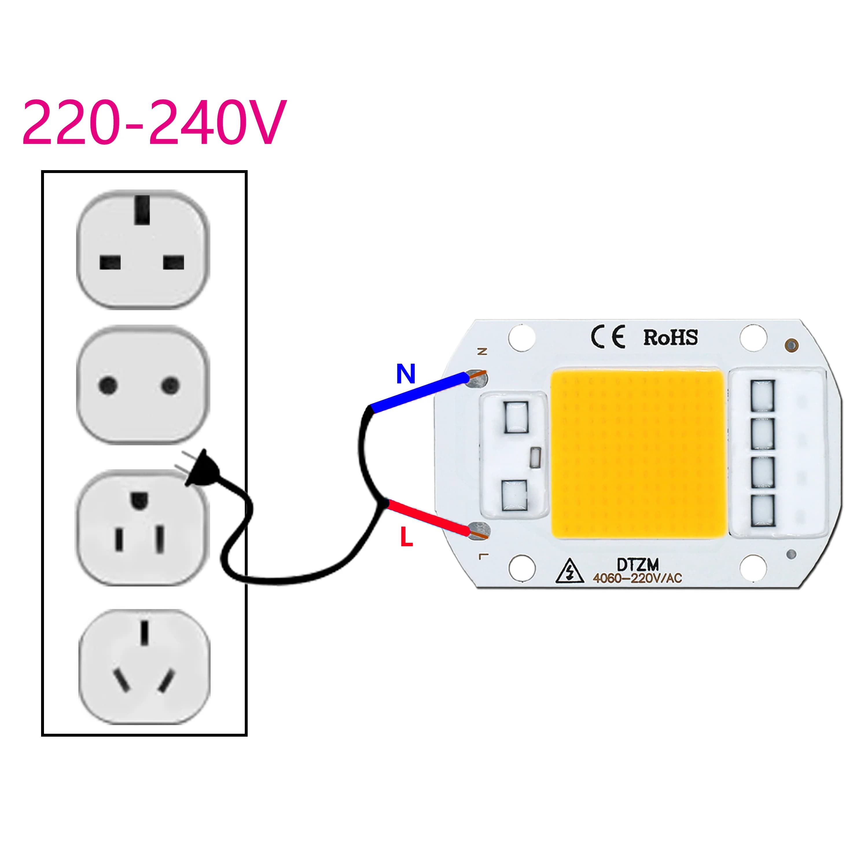 Ampoule LED 220V 50W COB 5W Chipled Haute Puissance 10W 20W 30W, Lampe LED 220V pour Projecteur Exté