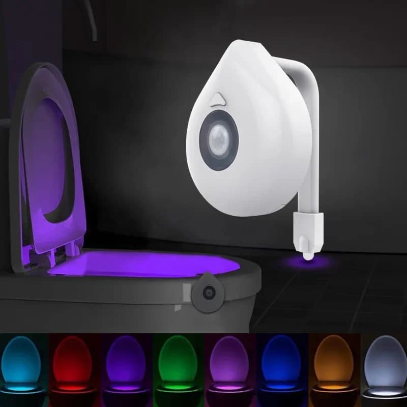 Lampe LED rétroéclairée pour cuvette de toilette, capteur de mouvement, 8 couleurs, étanche, avec ba