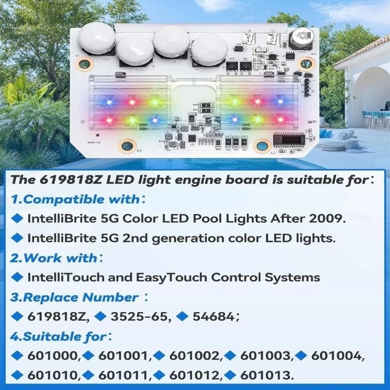 Panneau moteur LED remplacement pour éclairage piscine, 619818Z, pour systèmes d'éclairage piscine,
