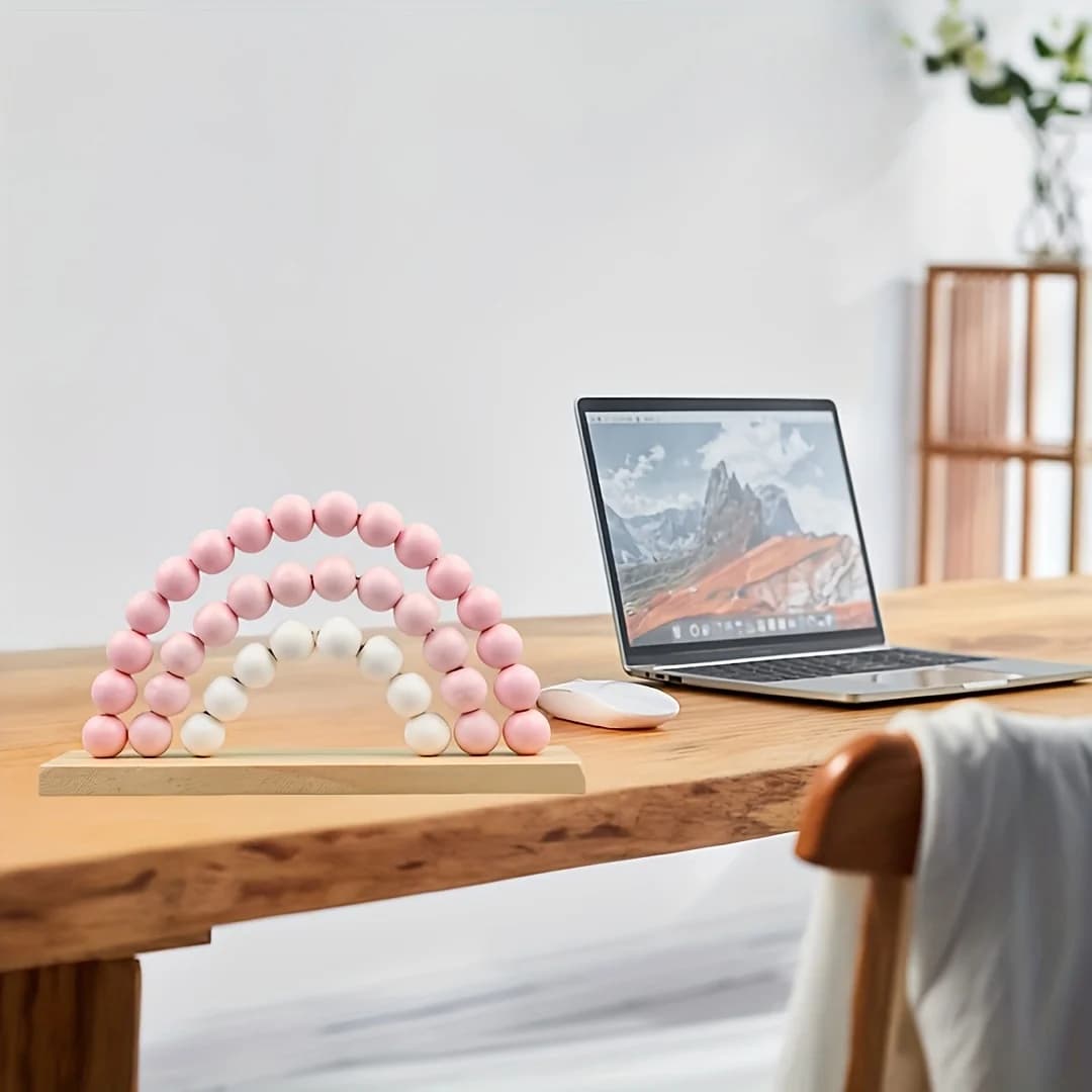 Arc-en-ciel fille 3D bébé chambre décor rose en bois perlé mur Art autonome bohème pépinière salle d