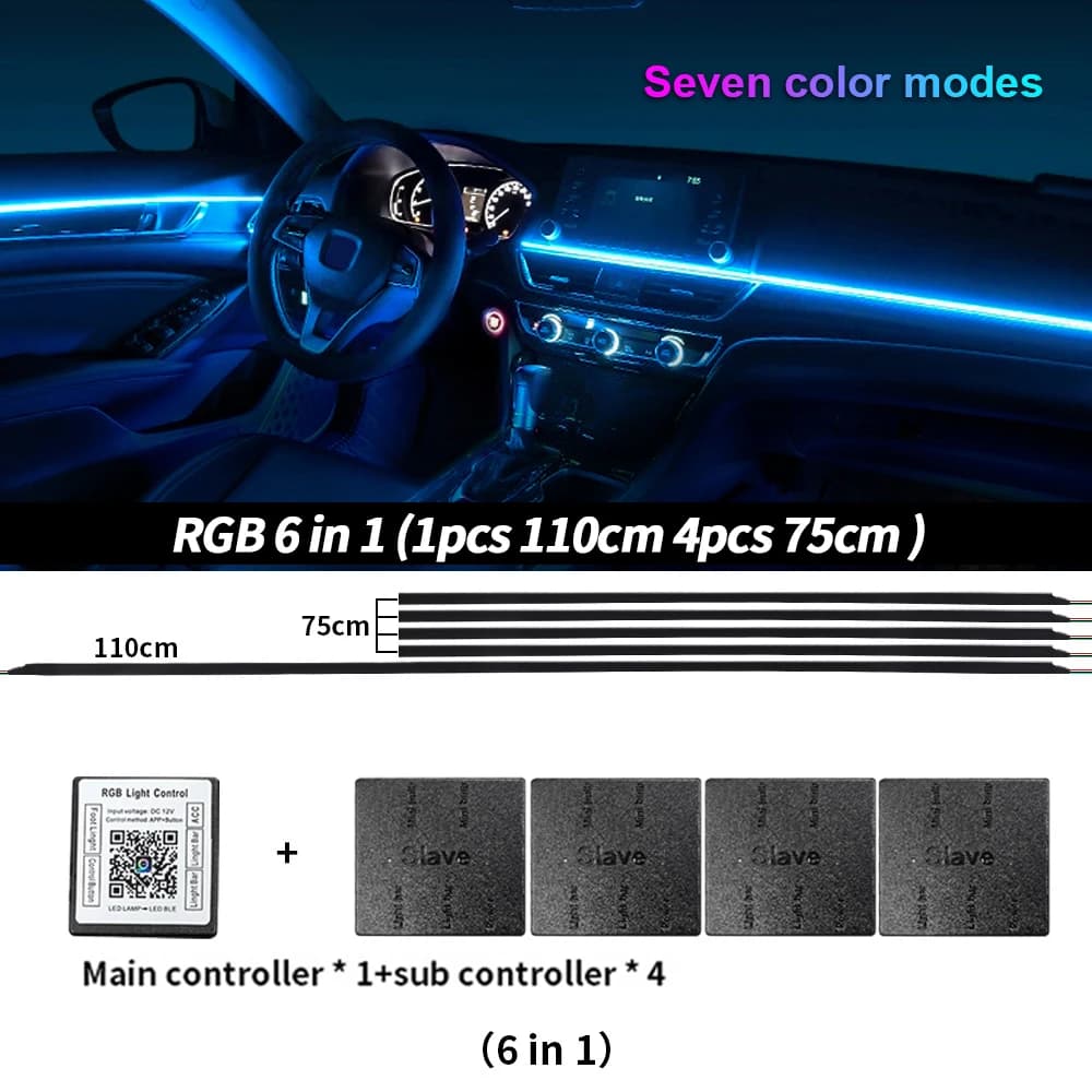 Lumières d'ambiance Led pour voiture, 6/10/14/18 en 1, RGB 213, 64 couleurs, bandes acryliques, Stre