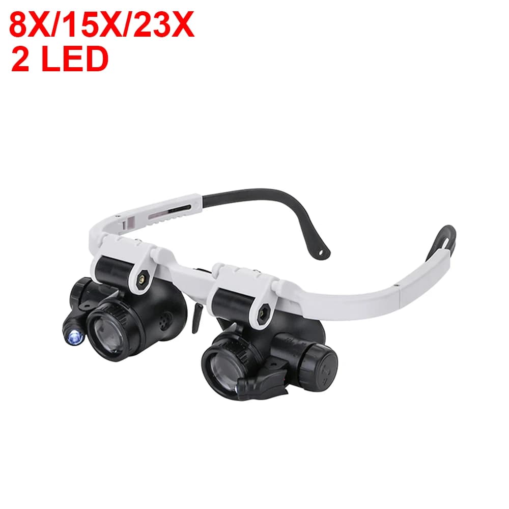 Loupes professionnelles 10X 15X 20X 25X Double Eye Loupe Head Wearing Loupes avec 2LED Outils de rép