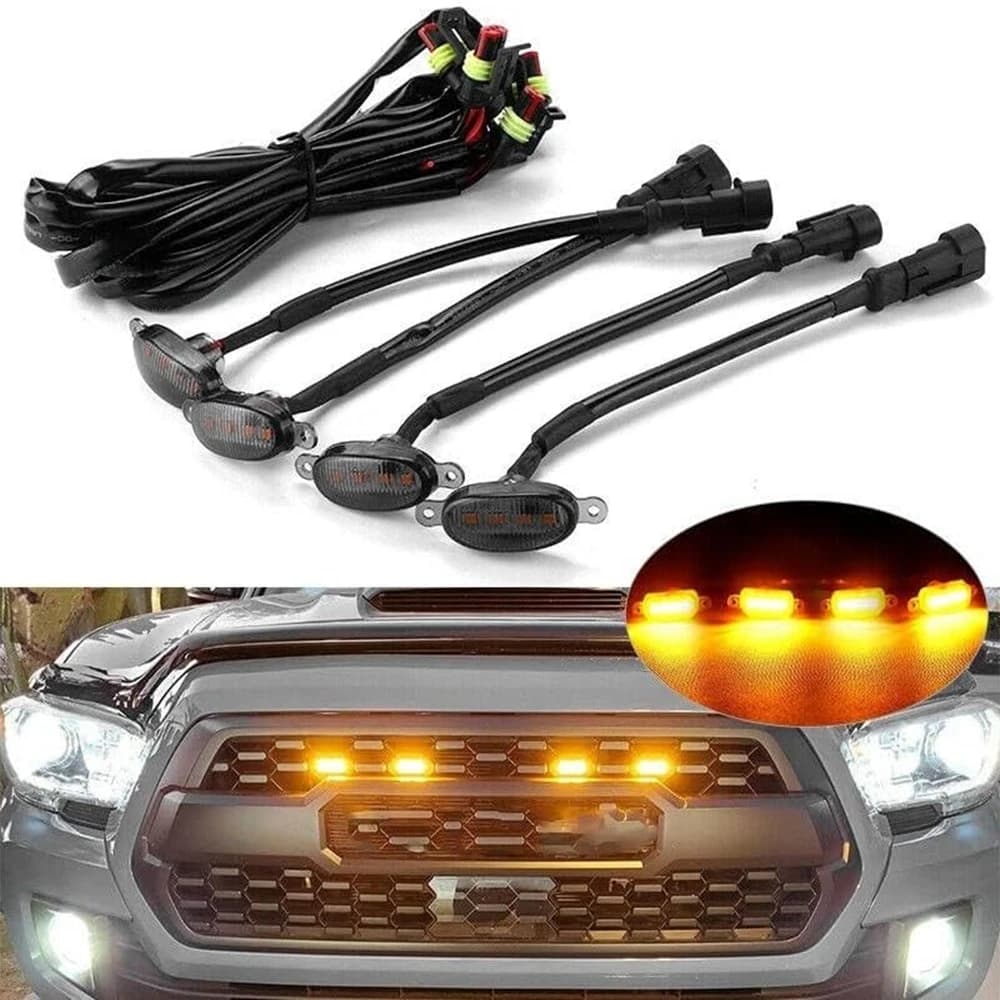 Feux de calandre de voiture 4x4 LED, lumière jaune, feux de jour, feux décoratifs LED, feux d'averti