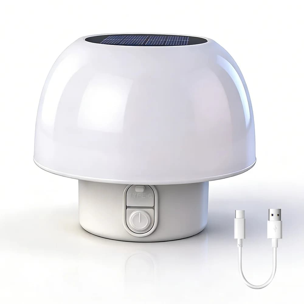 BORUiT Lampe de table solaire en forme de champignon, rechargeable, portable, pour intérieur, campin