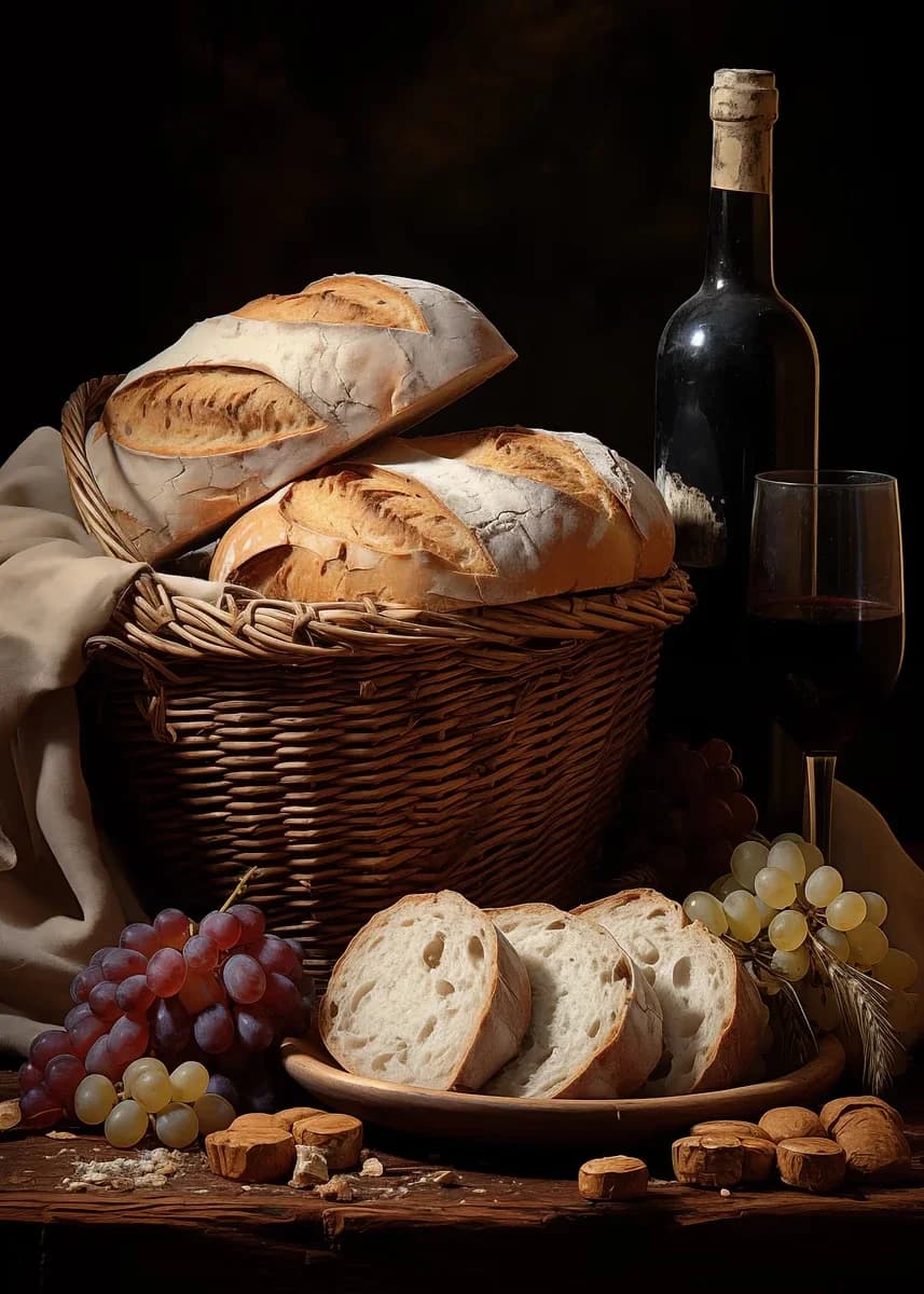 Affiche Vintage pain nature morte, cuisine, pain alimentaire, Baguettes, impression sur toile, rusti