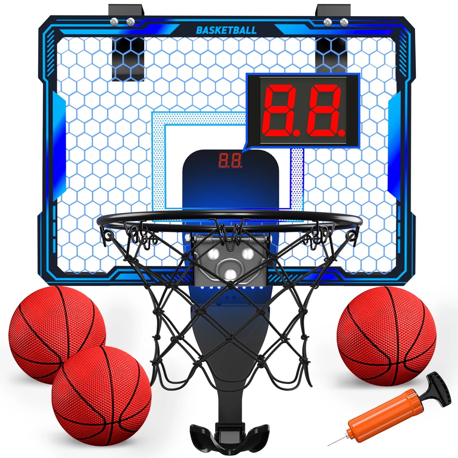 Mini panier de basket-ball d'intérieur avec 7 lumières LED, tableau de bord, 3 Modes de jeu, Volume