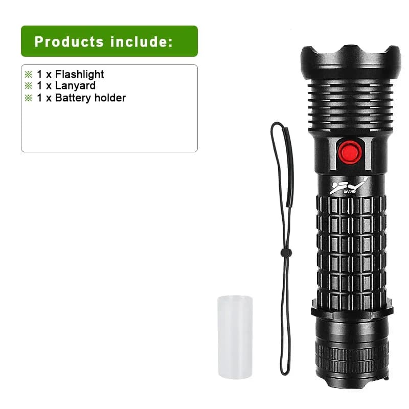 Lampe de poche professionnelle pour la pêche sous-marine et la plongée sous-marine XHP199, 9900 Lume