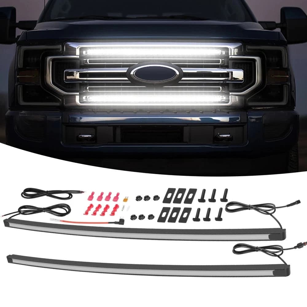 Pour Ford Super Duty F-250 2017-2022, barres lumineuses d'accentuation de calandre LED, feux de jour