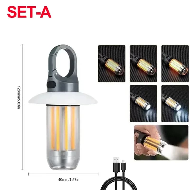 Lampe de Camping multifonctionnelle 2 en 1, lanterne télescopique Rechargeable avec crochet, lampe d