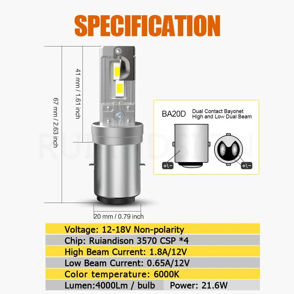 Ampoule de phare de moto LED BA20D BA21D H6 pour Vespa 125 150 160 Scooter Hi-Lo Beam 4000LM blanc 1