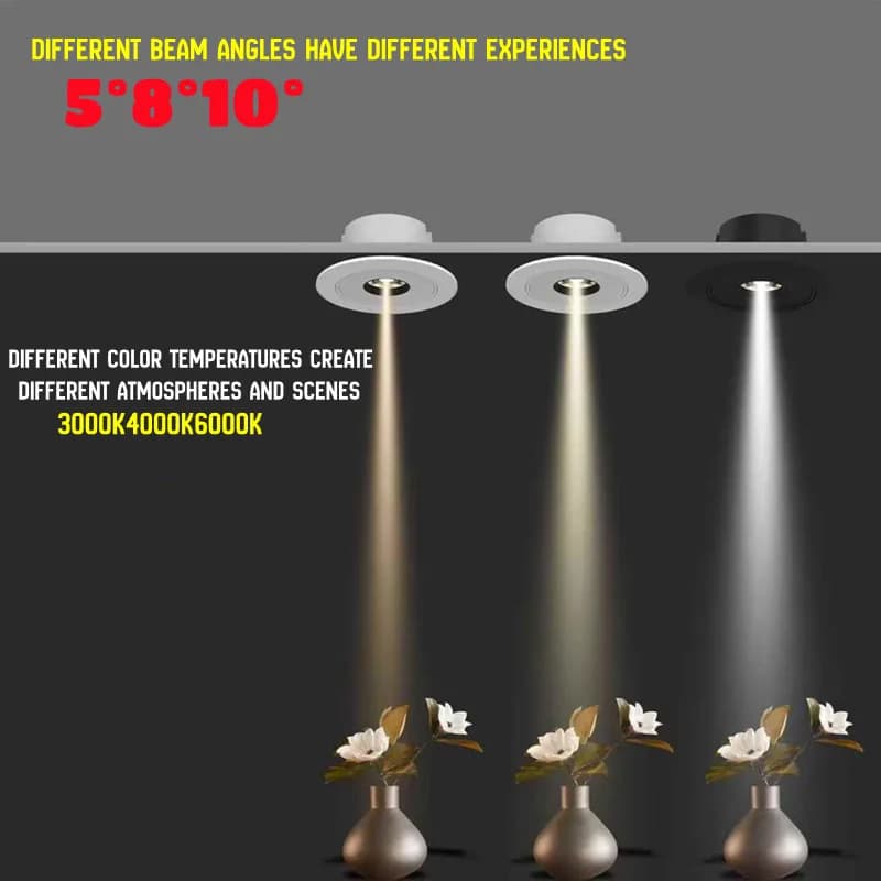 Spot LED COB ultra-mince à petit angle 5° ° 8 ° 10 ° Éclairage réglable pour salon, bureau, cave à