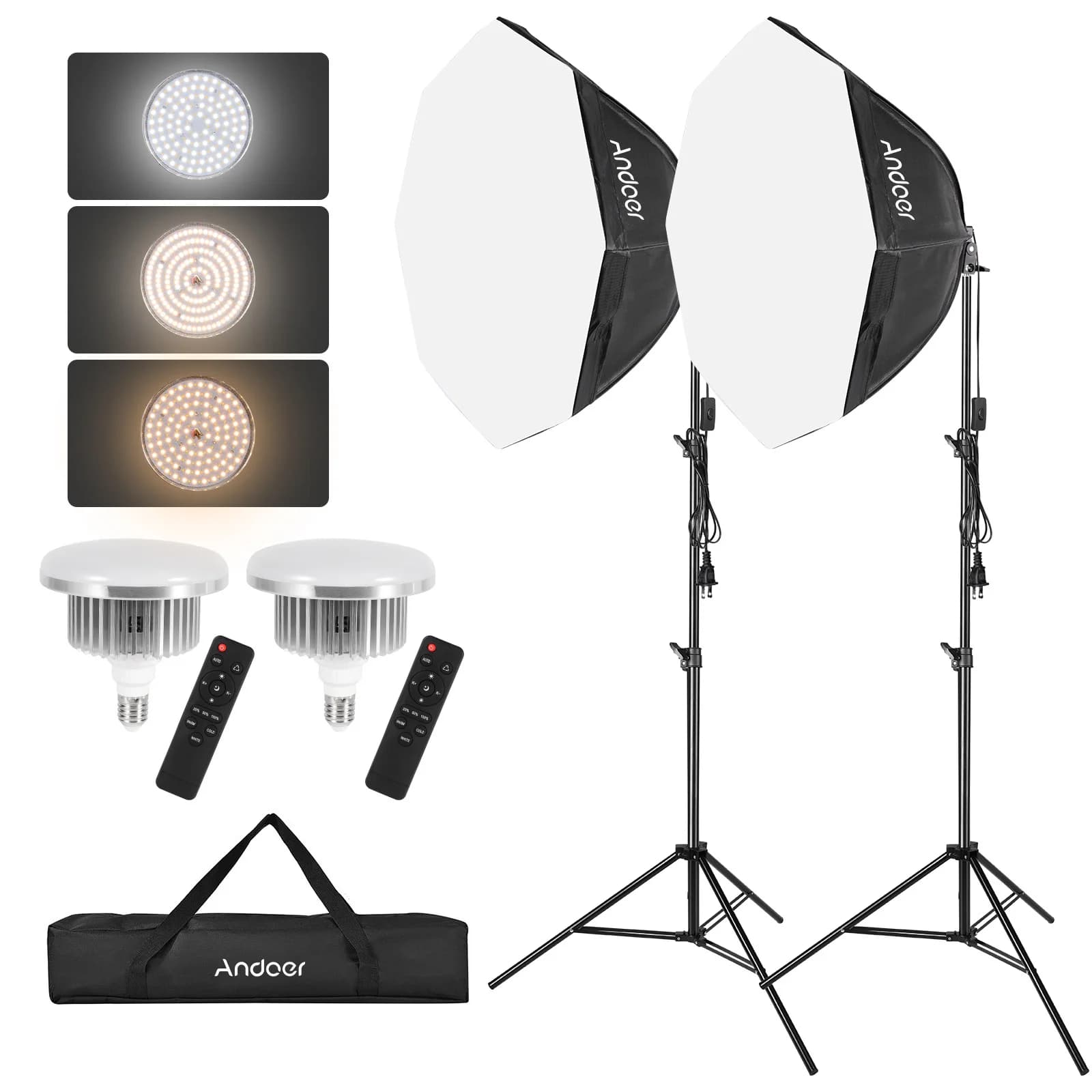 Kit d'éclairage photo de studio Andoer, ensemble d'éclairage avec boîte à lumière, lumière LED de ha