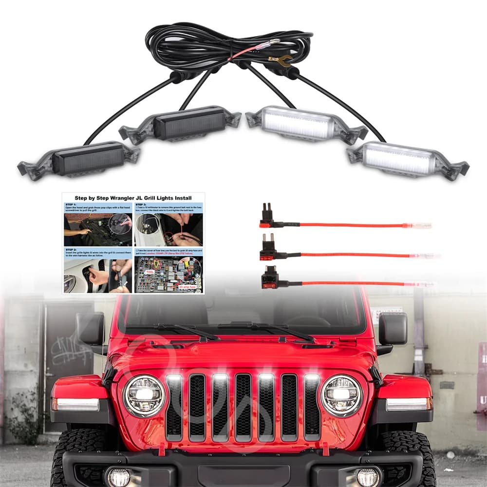 Feux de calandre avant à LED pour Jeep Wrangler JL JLU Sport 2018-2023