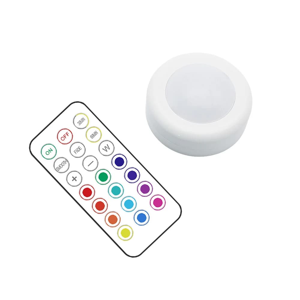 Lumière de rondelle sans fil RGB RGBW LED avec télécommande sous-meuble, lumière de placard, bâton l