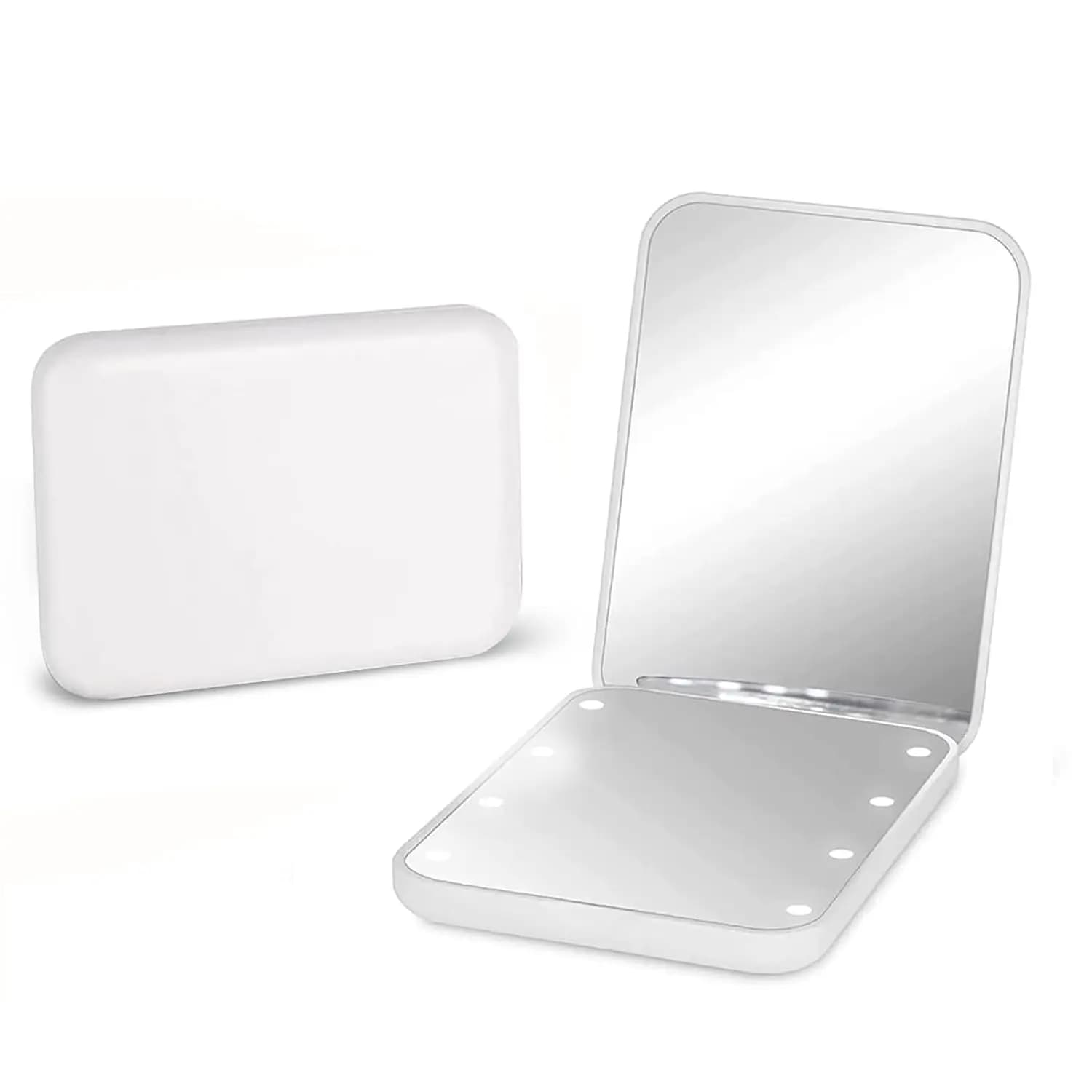 Miroir de poche, miroir de maquillage de voyage compact à LED avec lumière pour 2 faces, portable, p