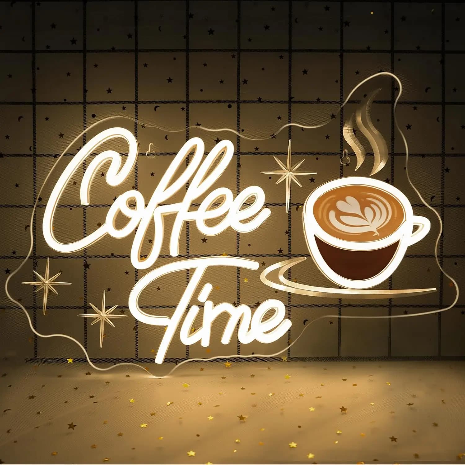 Enseigne néon Latte Art – Lumière LED « Heure du café » pour cafés, cuisines, bars à petit-déjeuner,