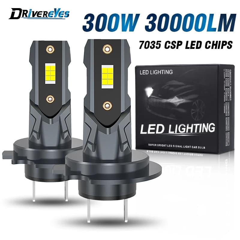 Ampoules de phares LED H7 300W 30000LM, 2 pièces, lumière de voiture 7535 puces CSP STG, faisceau ha