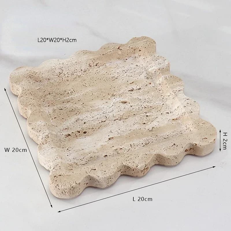 VOLAKAS Jazz White Marble Stone Jewelry Bibelots, Square Scallop Travertin, Beige, Jaune, Violet, pi