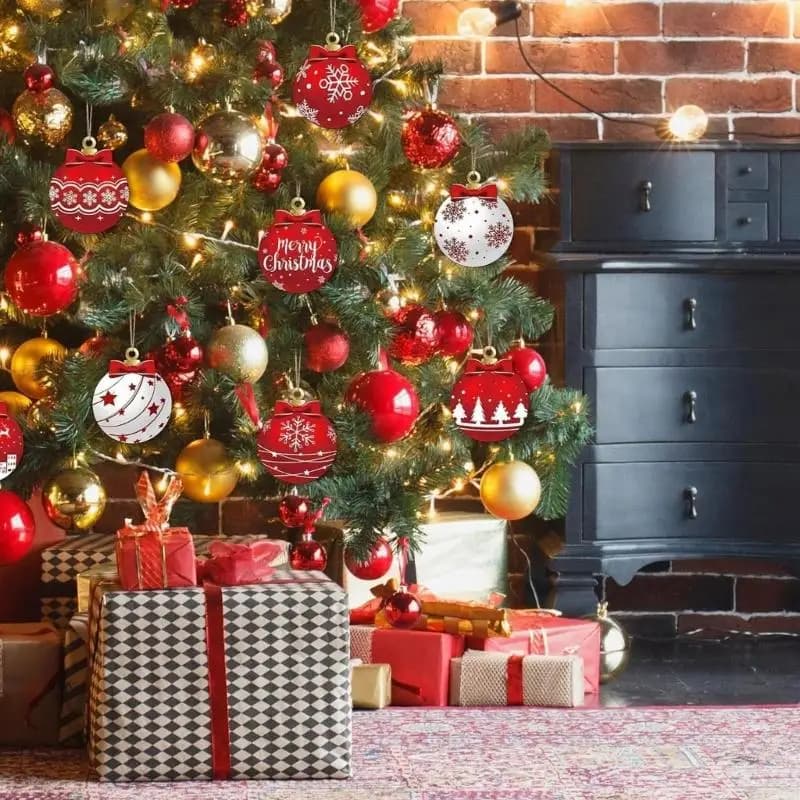 Ornements boule noël en bois 652F, modèles assortis, décoration suspendue vacances