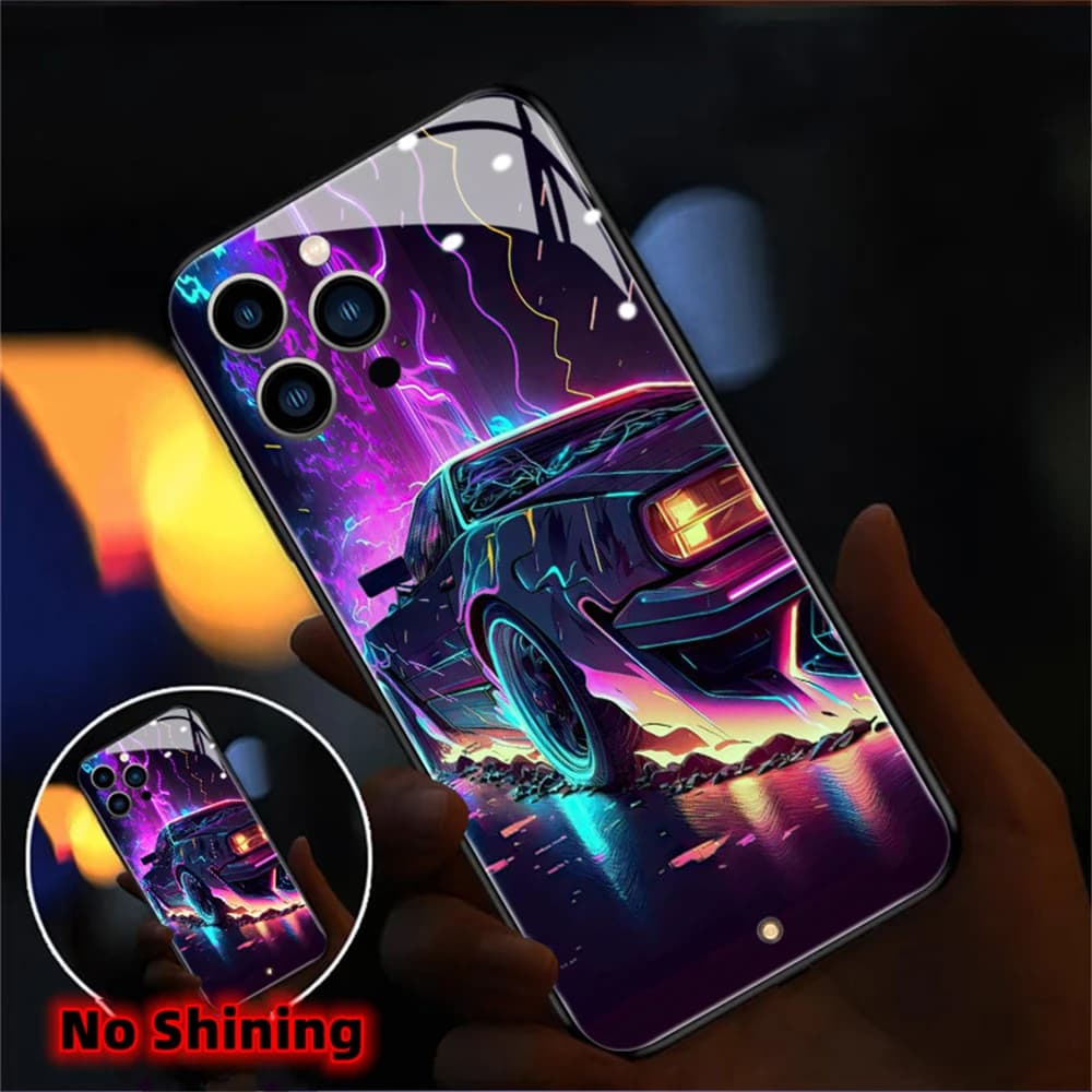 LED voix son musique contrôle lumineux veilleuse verre trempé étui de téléphone portable pour iPhone
