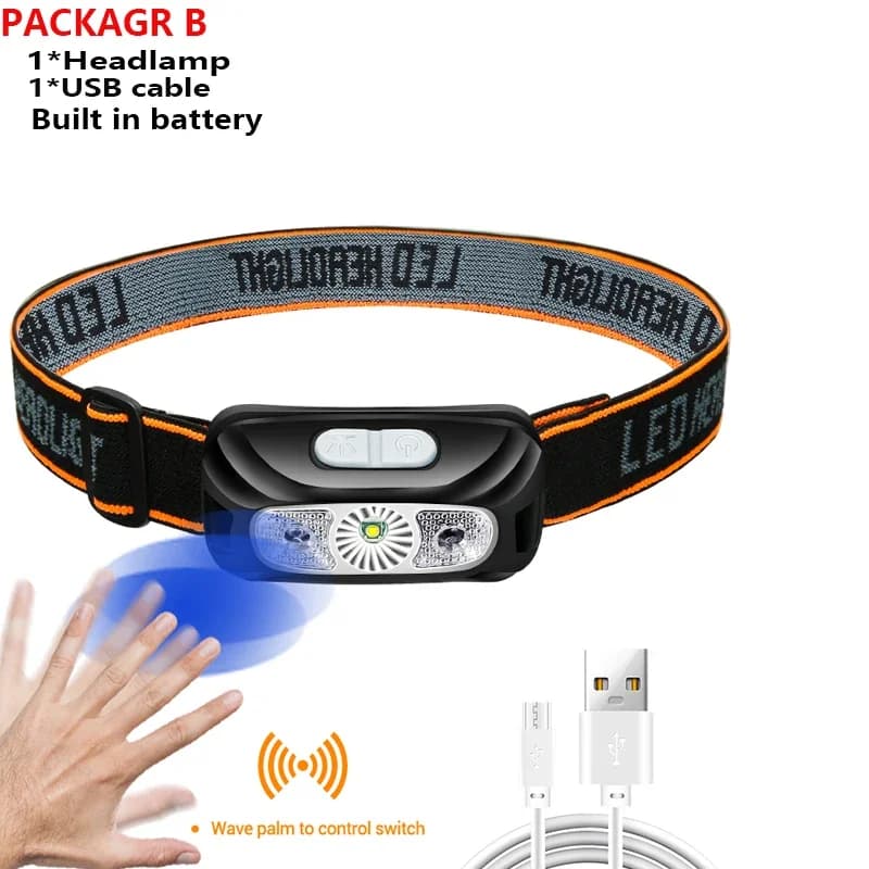 Lampe frontale LED ultra-lumineuse 30W – Portée de 800 m, capteur de mouvement, rechargeable par USB