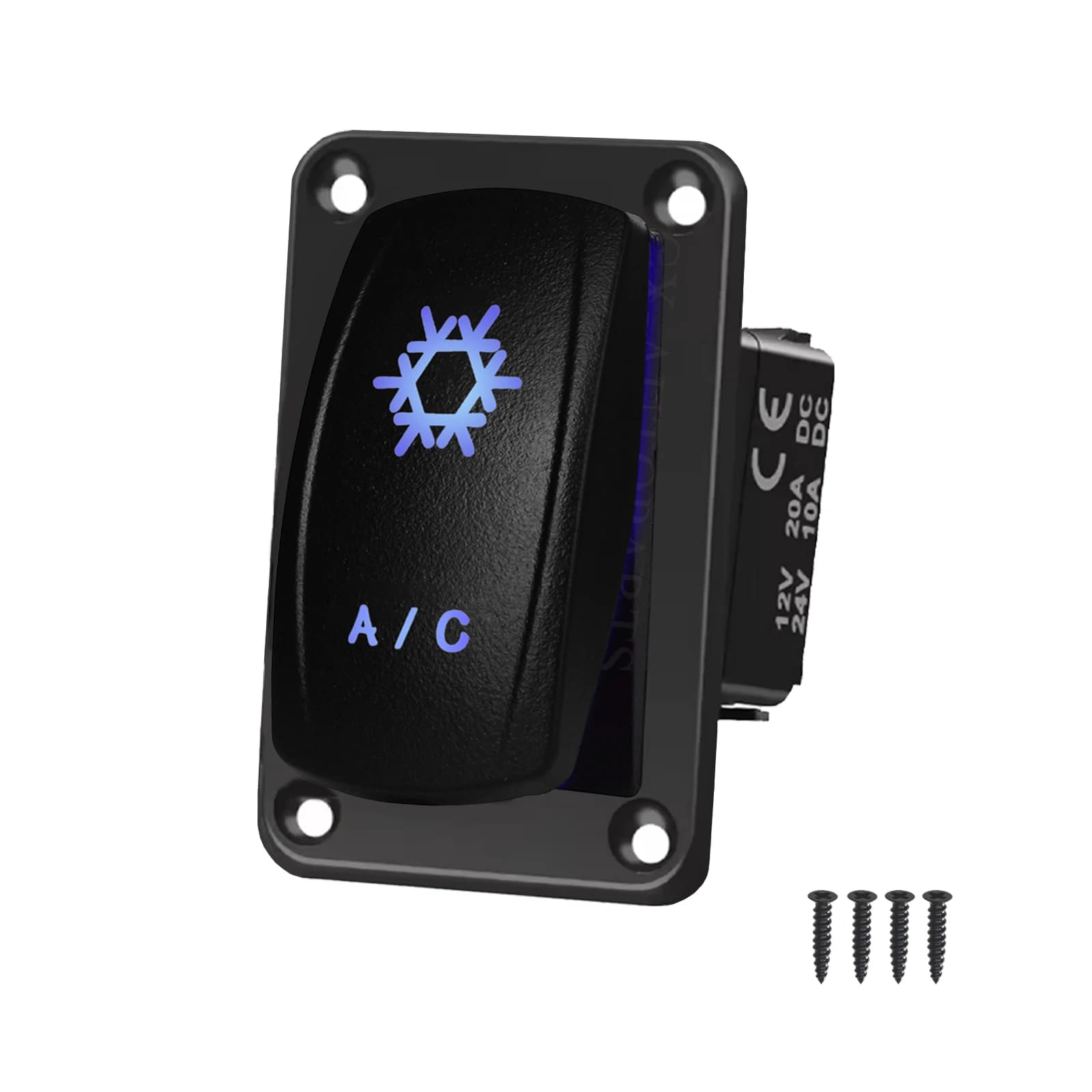 Interrupteur à bascule LED bleu 12V 24V SPST ON/OFF avec panneau en alliage de zinc pour compresseur