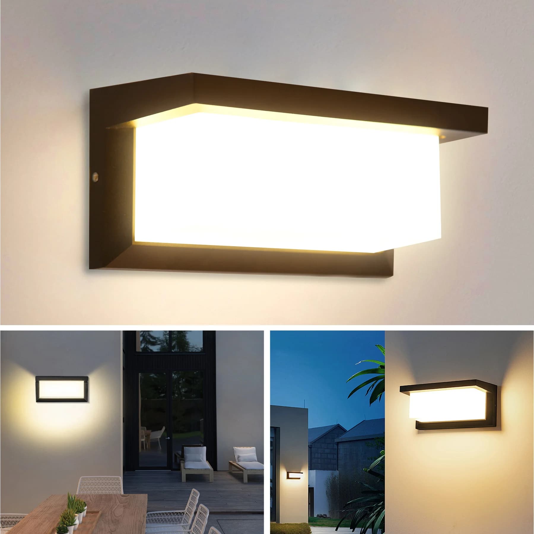 Lampe murale rectangulaire vintage à LED, éclairage décoratif intérieur/extérieur étanche pour porch