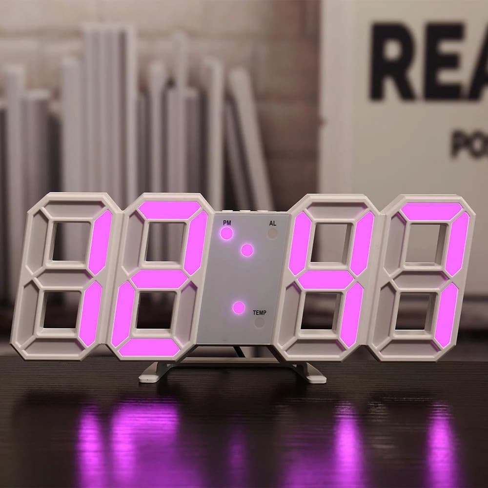 Horloge murale numérique LED 3D, horloge de bureau 9,5 pouces, avec 3 niveaux de luminosité réglable