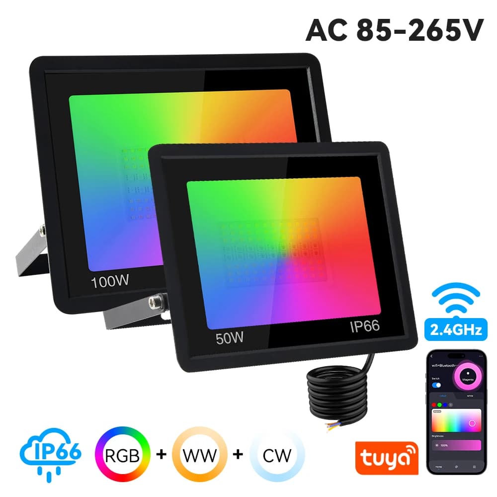Éclairage LED Tuya projecteur RGB intelligent IP66 projecteur LED extérieur AC85-265V lumières de ja