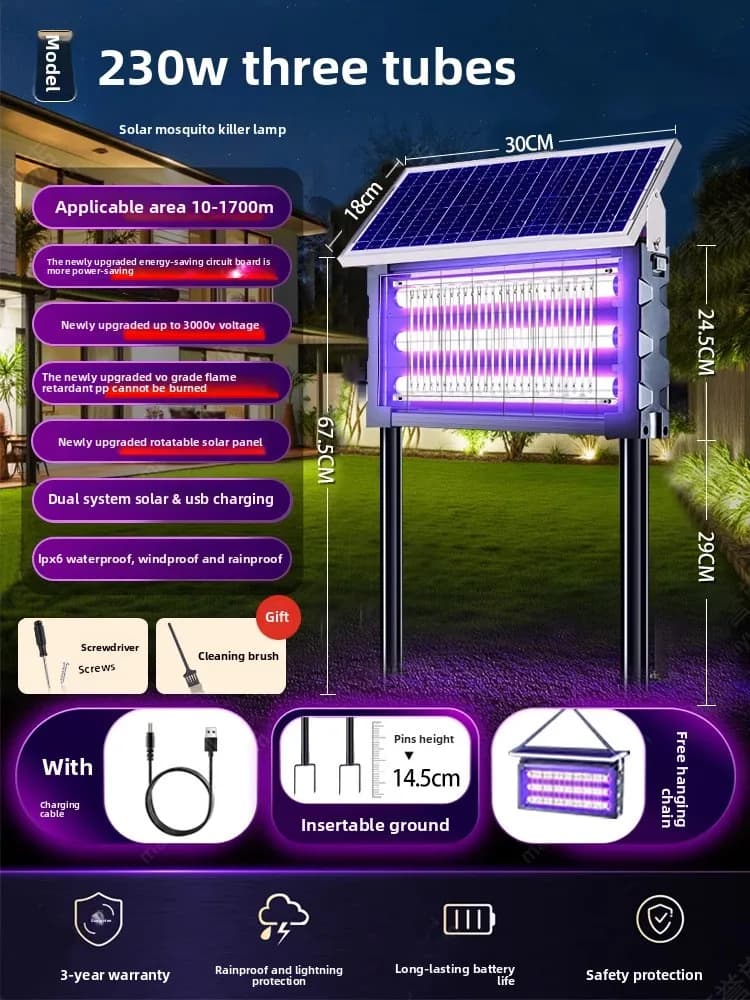 Lampe anti-insectes de jardin de cour extérieure à énergie solaire, lampe anti-moustique extérieure,