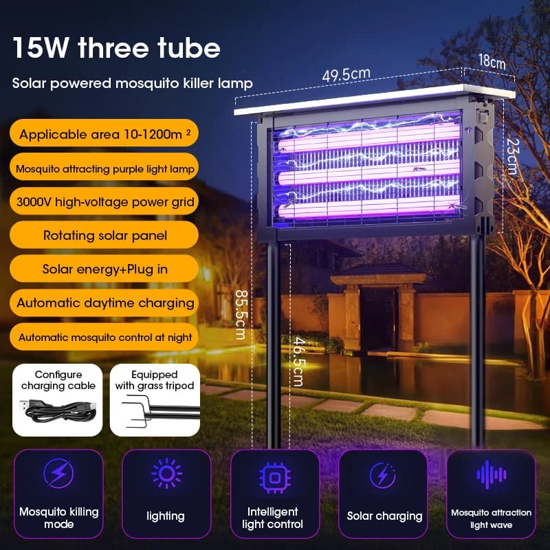 Lampe anti-moustiques d'extérieur à énergie solaire, efficace, piège à mouches de grande surface, lu