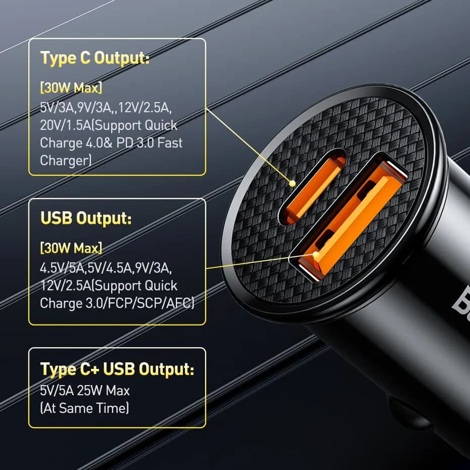 Bas192.- Chargeur de voiture USB, Charge rapide, Charge rapide, Xiaomi, iPhone 12, 13, 14, Pro, 30W,