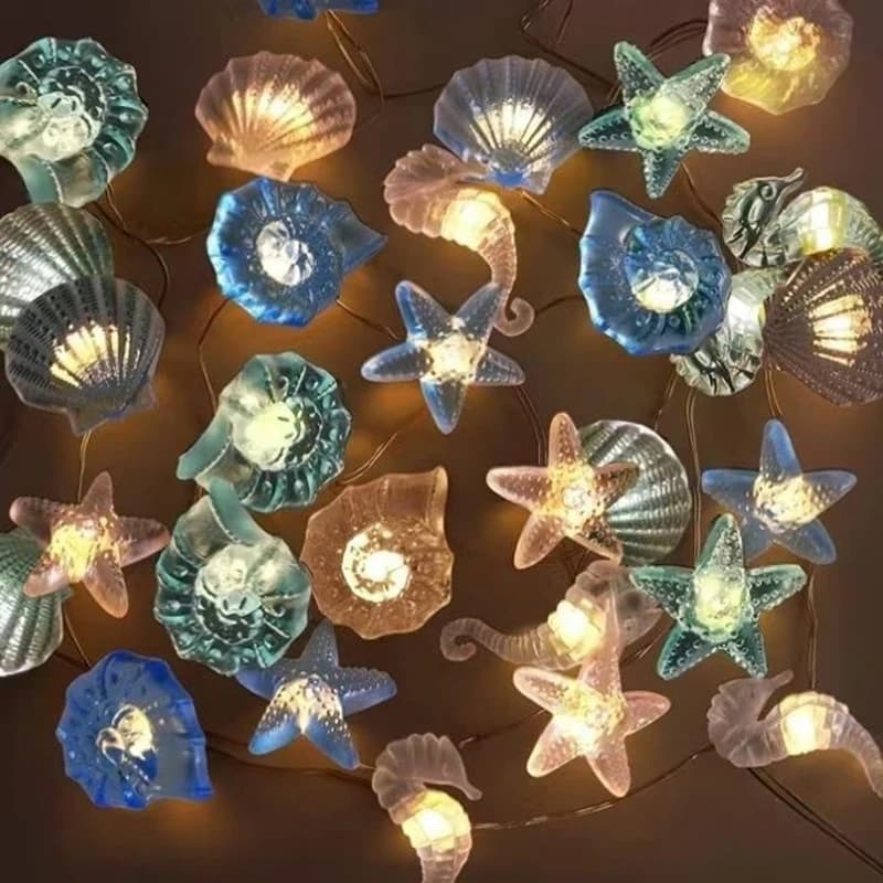 Guirlande lumineuse sur le thème de l'océan, 2m20led, Design coquillage et étoile de mer sous la mer